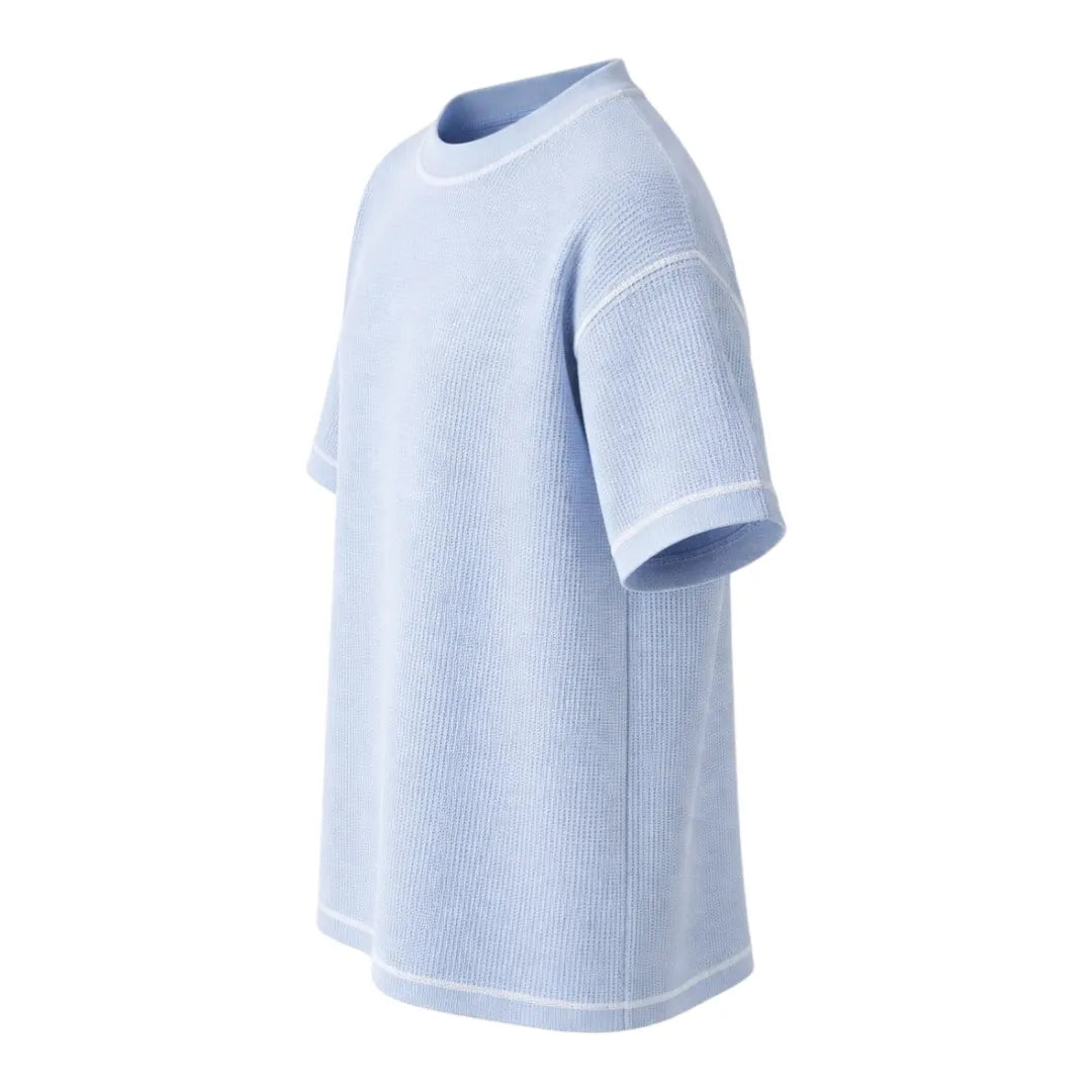G-Thangz Men's Textured Crew Neck T-Shirt Sky Blue Regular Fit Short Sleeve Medium (M)