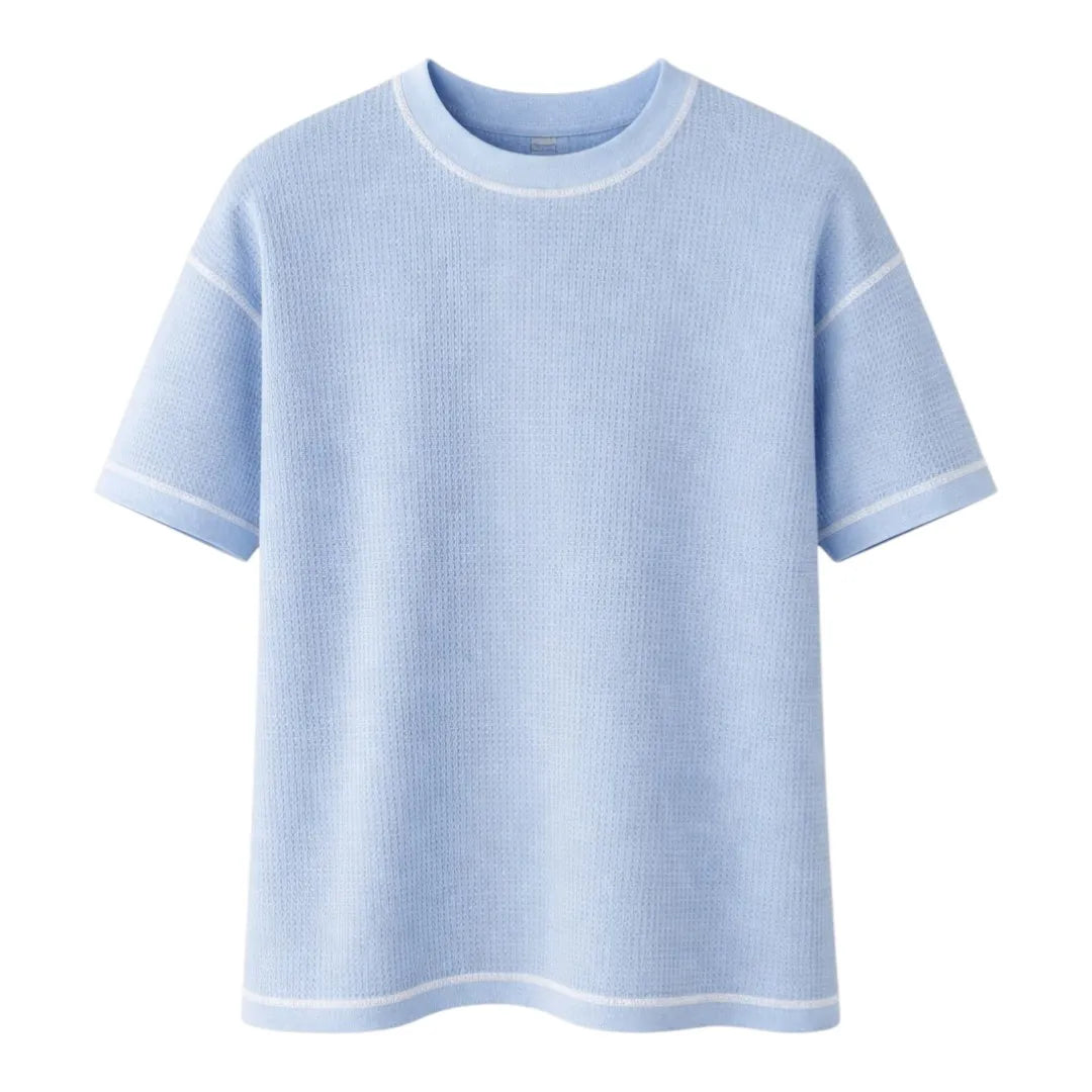 G-Thangz Men's Textured Crew Neck T-Shirt Sky Blue Regular Fit Short Sleeve Medium (M)