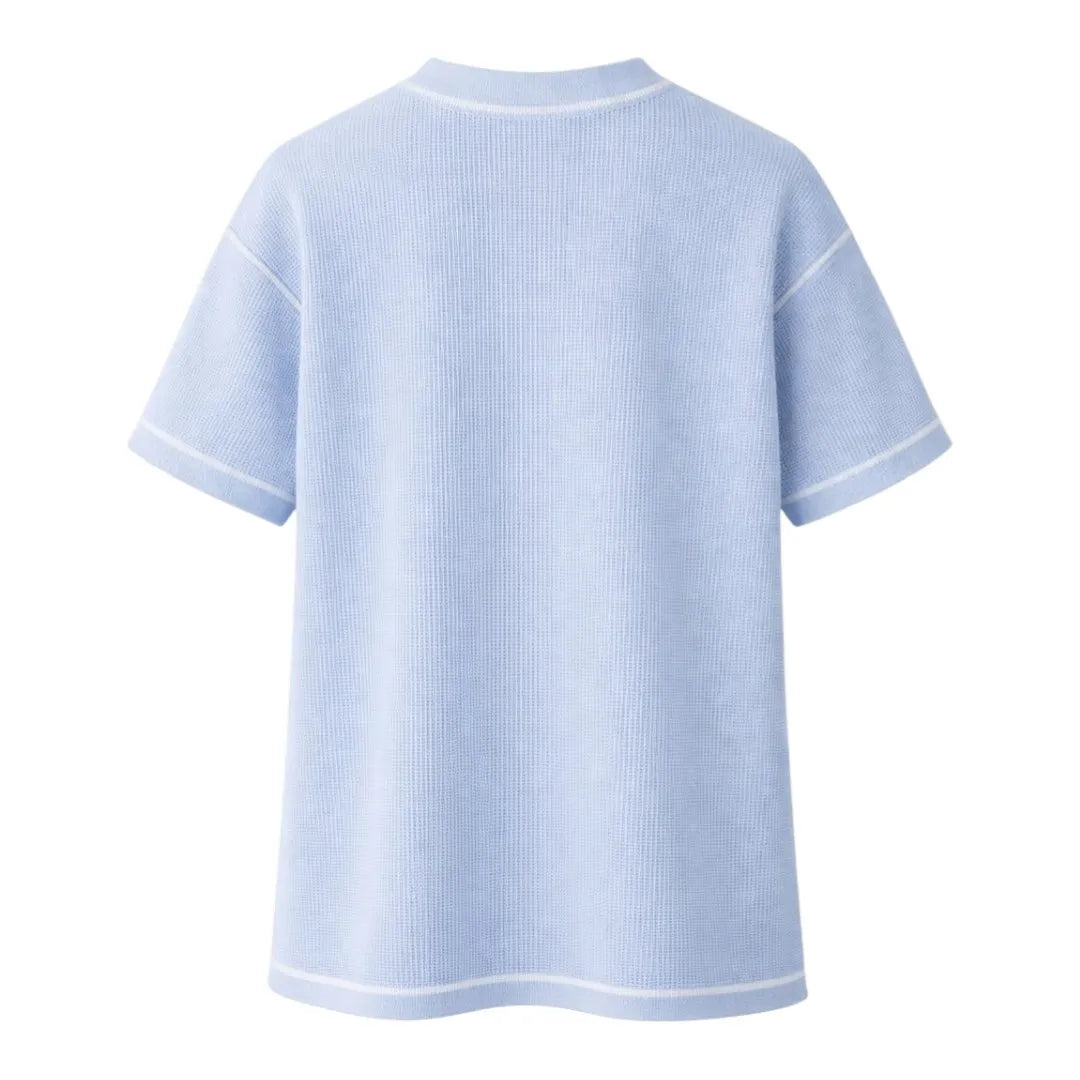 G-Thangz Men's Textured Crew Neck T-Shirt Sky Blue Regular Fit Short Sleeve Medium (M)